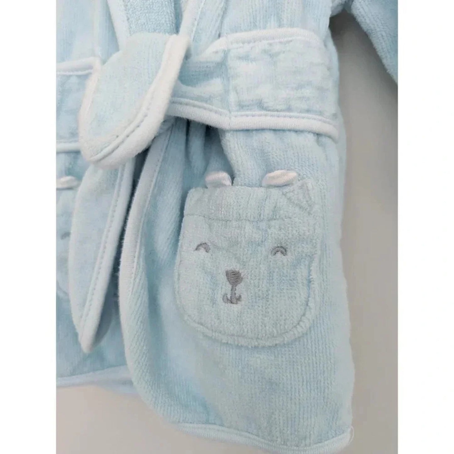 Baby Animal Terry Cloth Bath Robe Light Blue Striped Lining 0-9 months