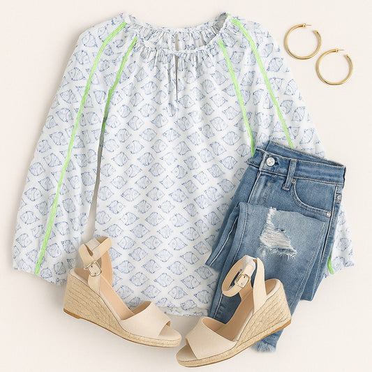 Roberta Roller Rabbit Lightweight Cotton Voile Long Sleeve Blouse Women's Size Small