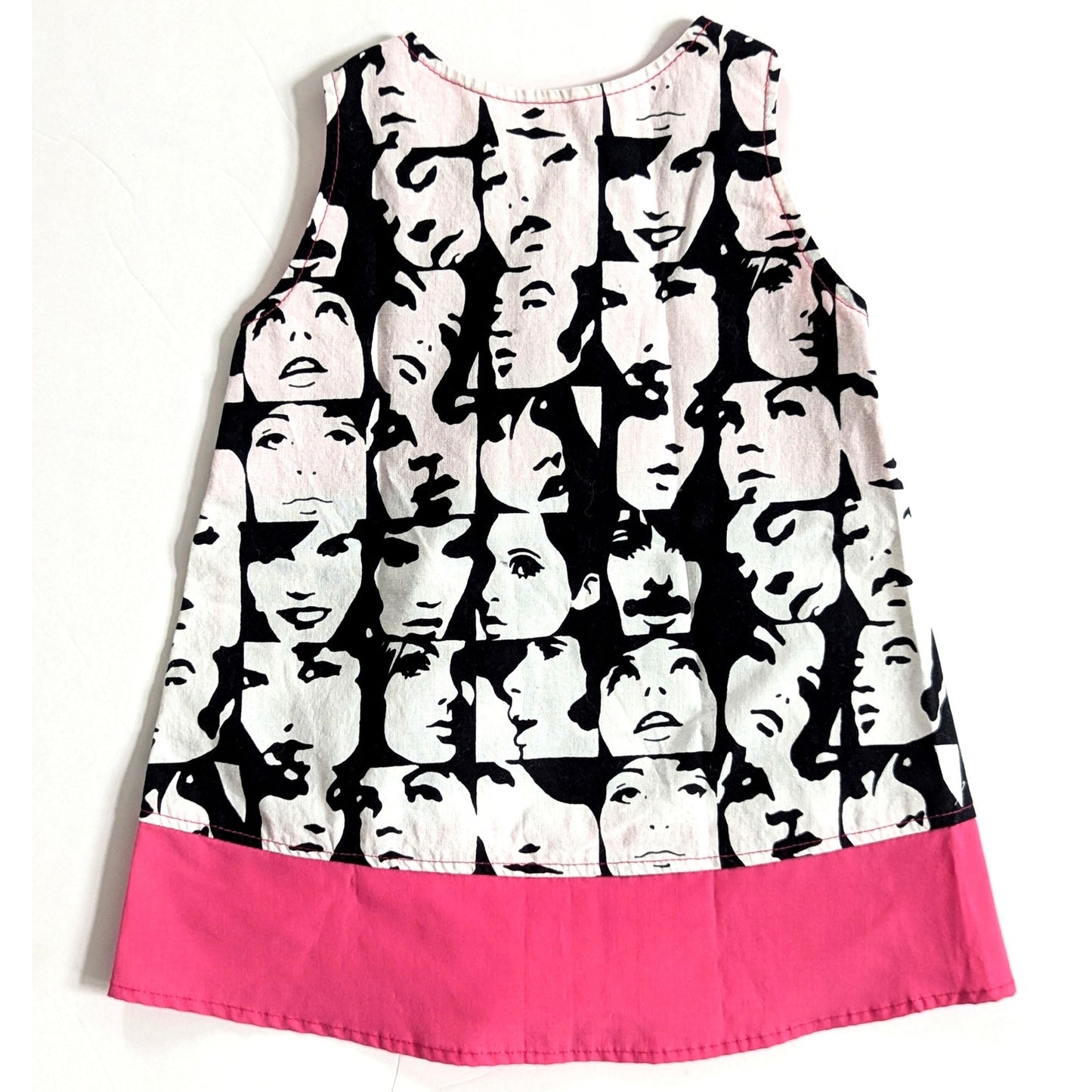 Tiny Modernist Retro Faces Baby Go-Go Dress – Pink, Black & White – Size 12 Months