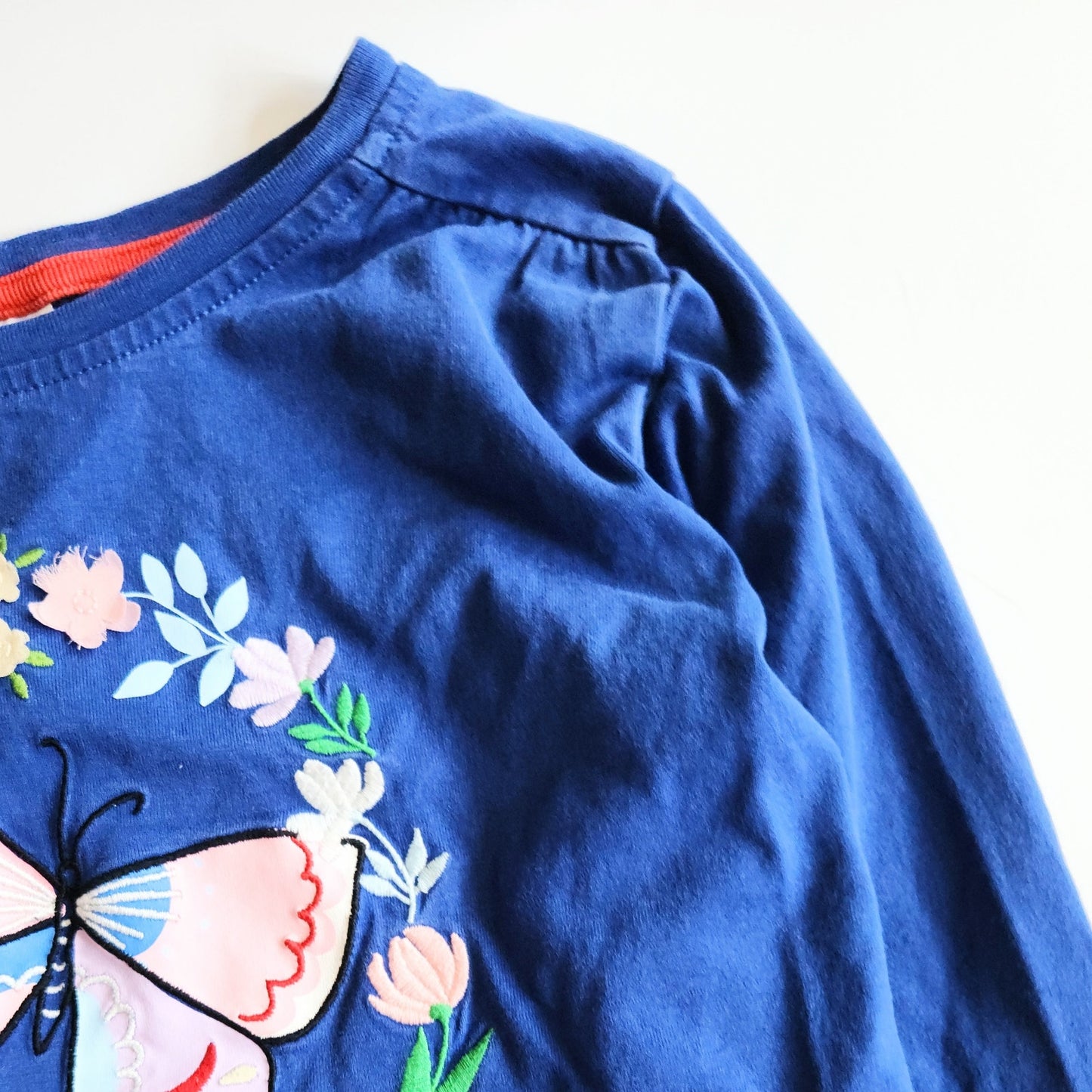 Girls Butterfly Appliqué Long Sleeve Tee in Deep Blue – Size 12 | 150 cm