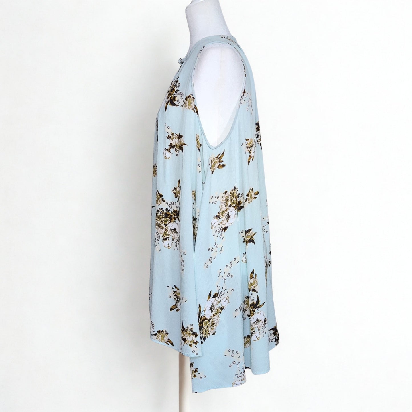 Free People Faded Floral Tunic Dress Women’s Small Mint Brown Sleeveless Swing Crinkle Boho