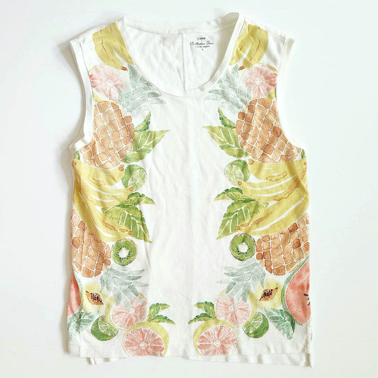 J.Crew Collector Tees Tropical Fruit Salad Soft Jersey Knit Sleeveless Top Sz S