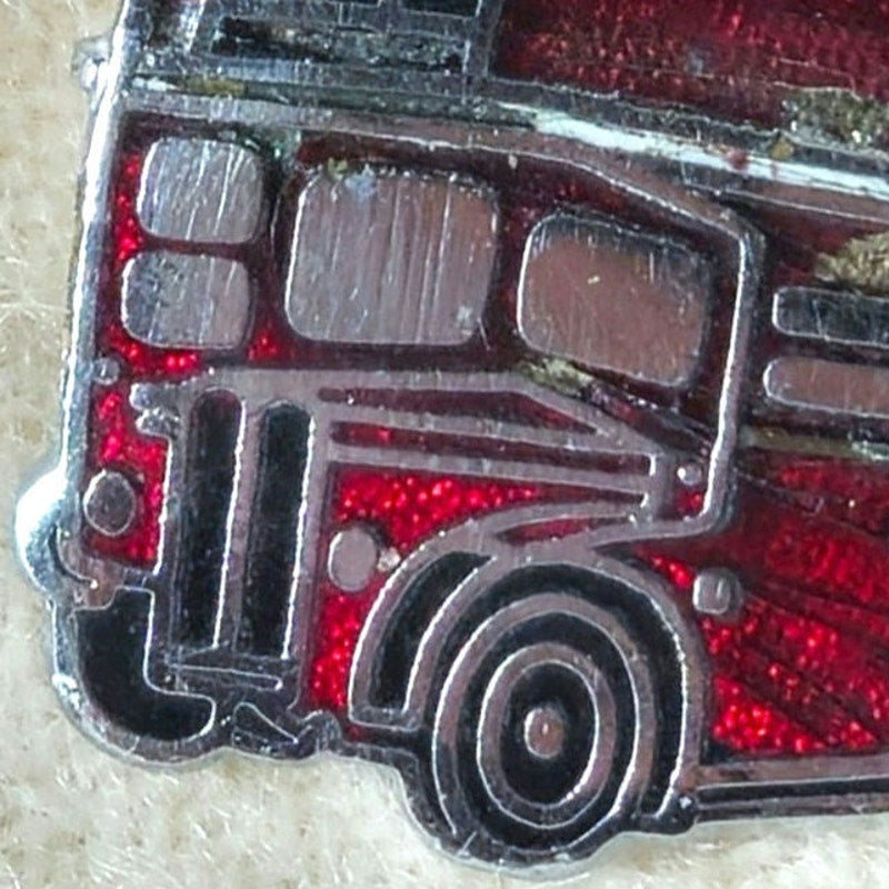 Vintage 1980s Red Double Decker Bus Brooch | Glitter Enamel London Bus Pin | Retro Graphic Jewelry