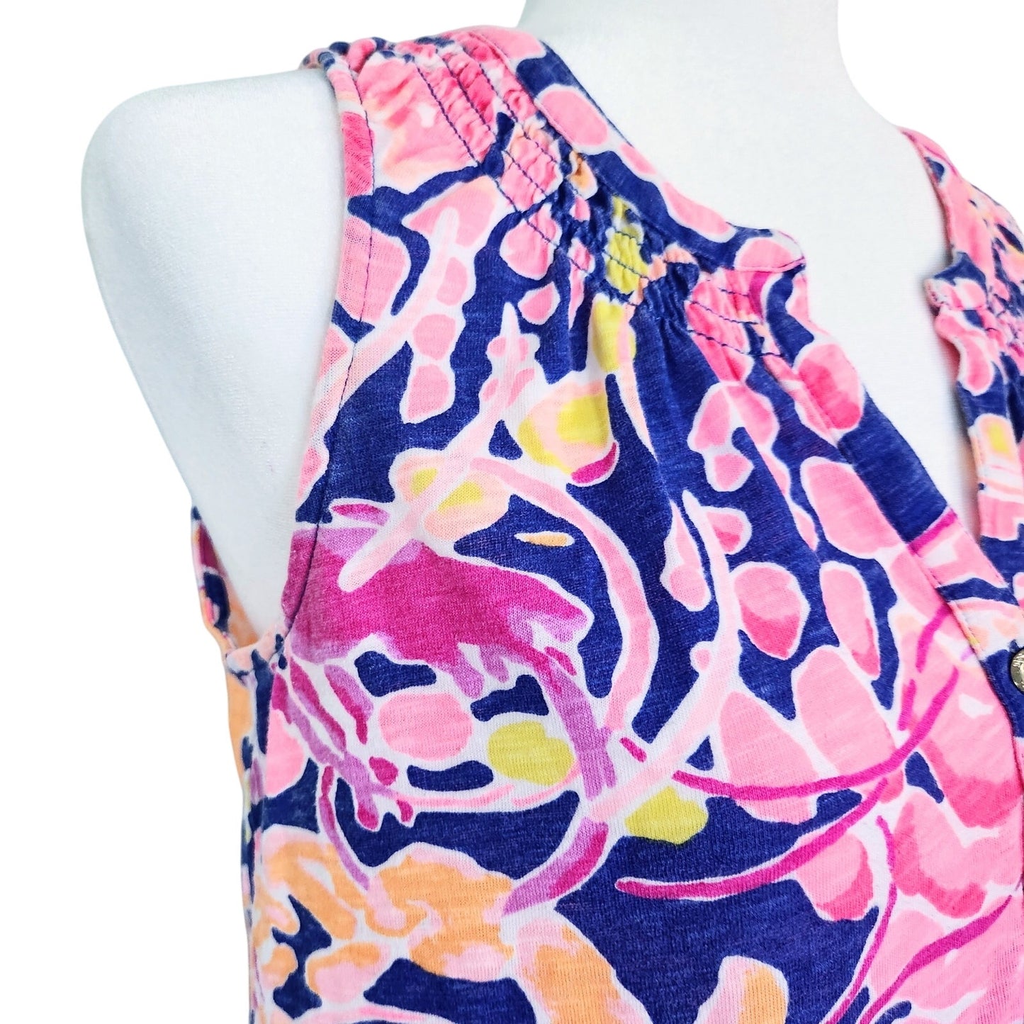 Lilly Pulitzer Essie Dress Brilliant Blue Catch & Release Pink Sea Life Print Cotton | Women's Size S