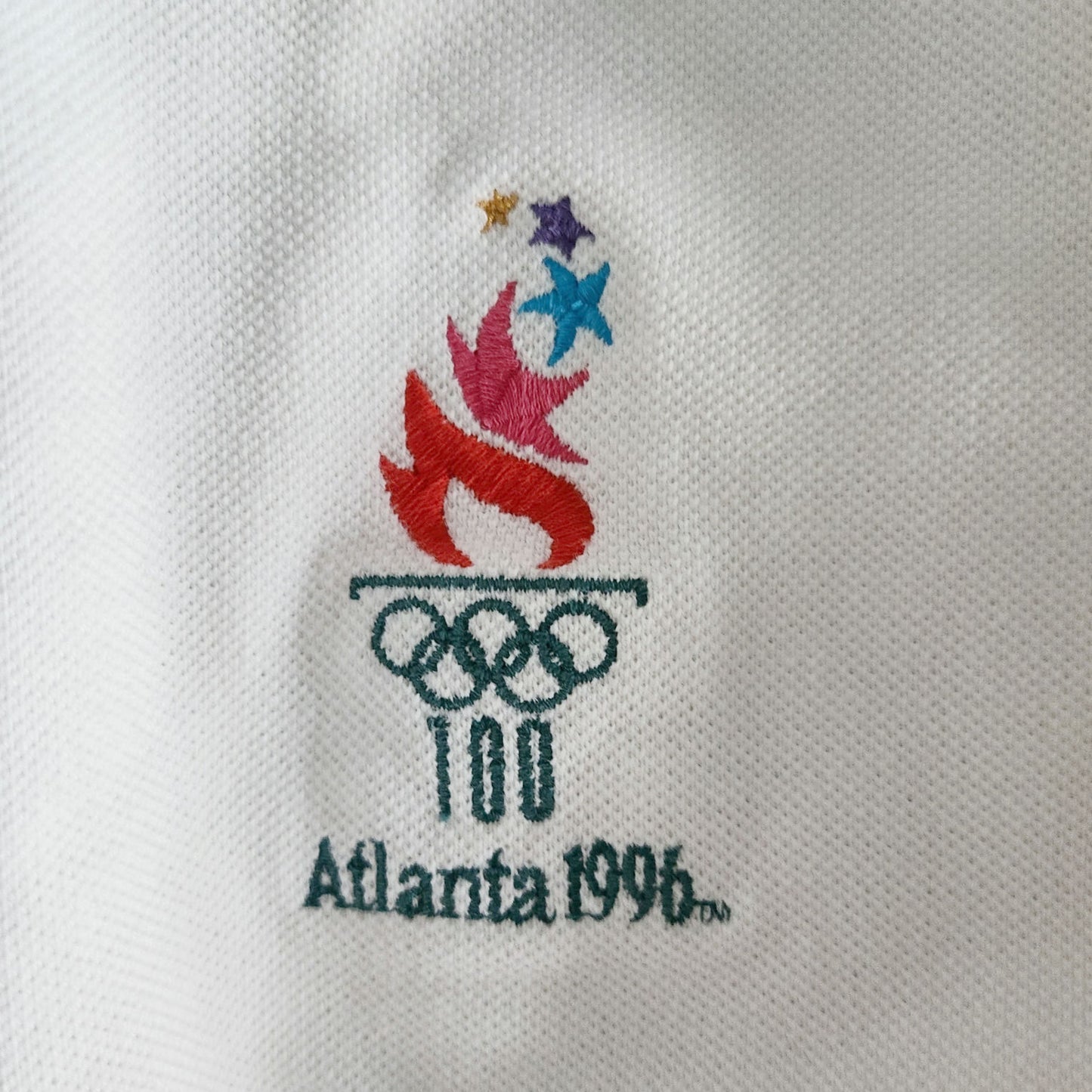 Vintage 1996 Atlanta Olympics White Teal Polo Shirt | Size XL | Hanes USA Official