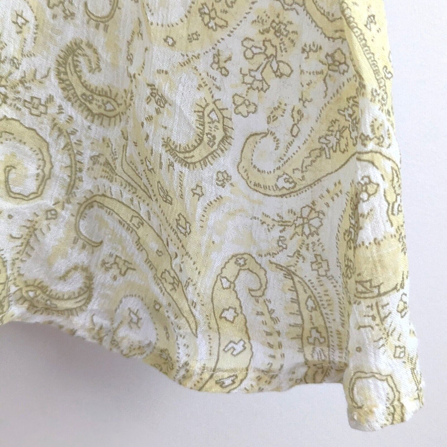 Lucky Brand Yellow Paisley Boho Midi Dress | Women's Size L | Short Flutter Sleeves Lightweight Summer