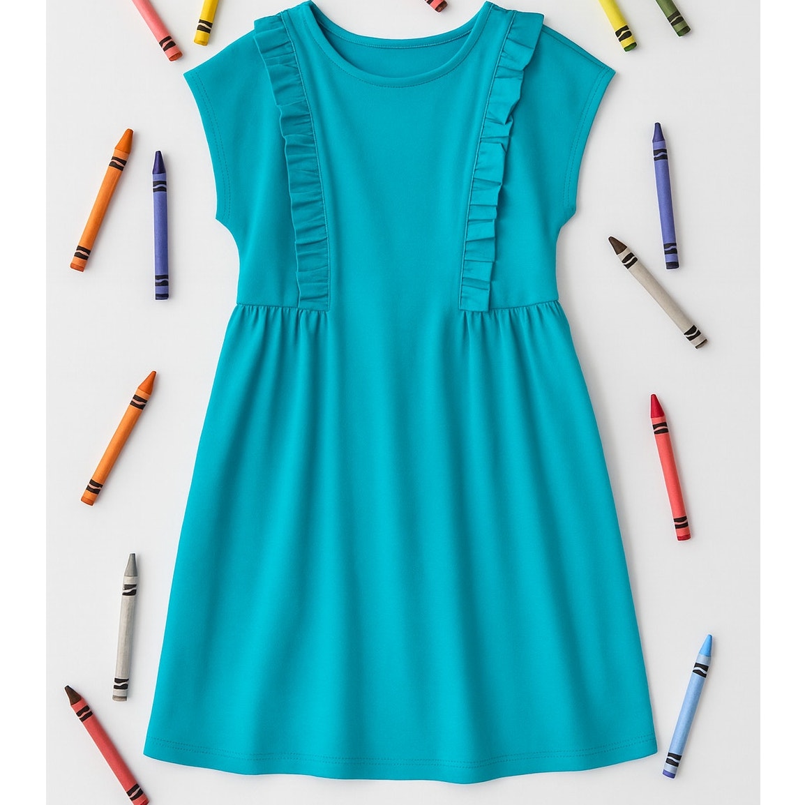 Hanna Andersson Turquoise Ruffle Play Dress | 100% Cotton | Girls Size 5 /110 cm