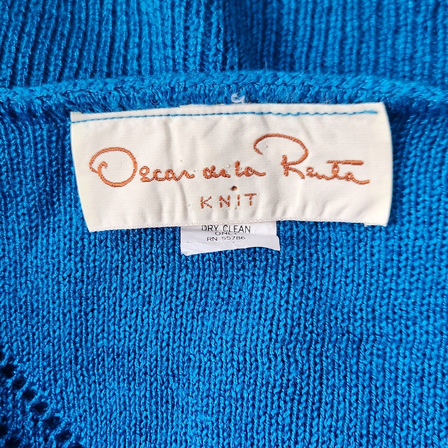 1980s Oscar de la Renta Bright Blue Knit Sweater | Chevron Detail V-Neck | Women's S