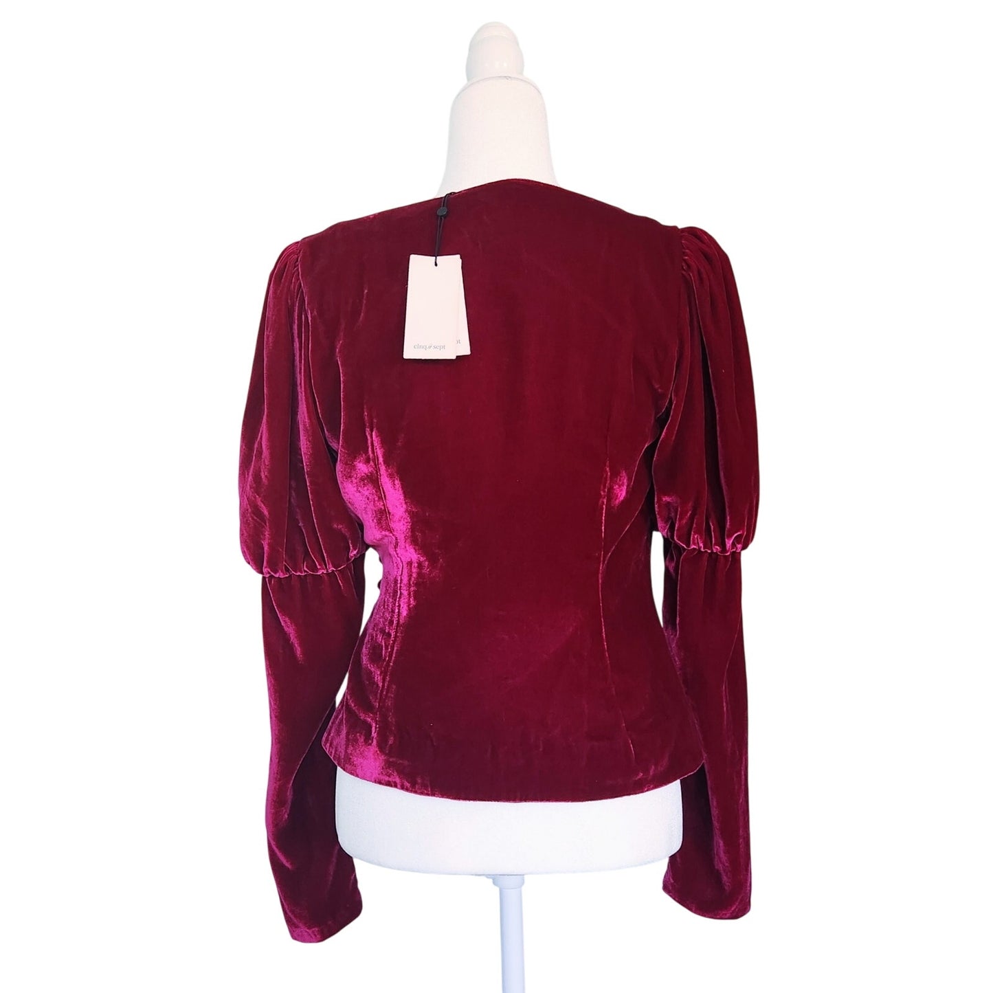 Cinq à Sept Women's Theo Velvet Puff Sleeve Wrap Top Fuschia Size S Silk Rayon Blend NWT