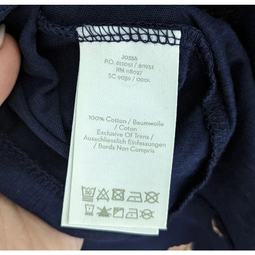 Boden Boho Women's Tassel Tie Blouse Navy Gold Print 100% Cotton Petite 10P Bohemian Top