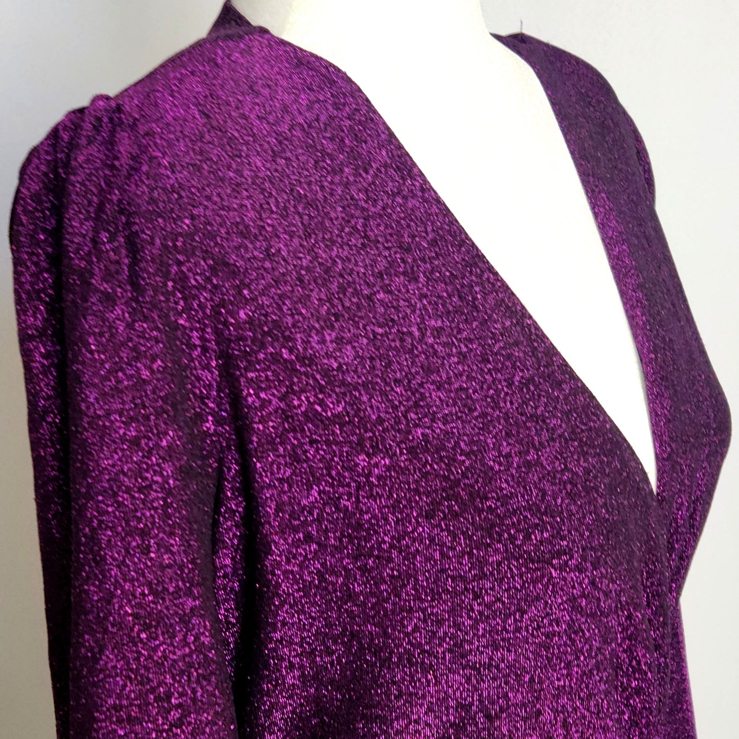 Saylor Holliday Purple Metallic Faux Wrap Mini Dress | Women's M