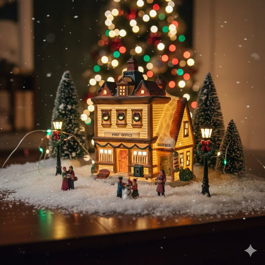 1992 Lemax Post Office & Barber Shop — Lighted Christmas Village Building