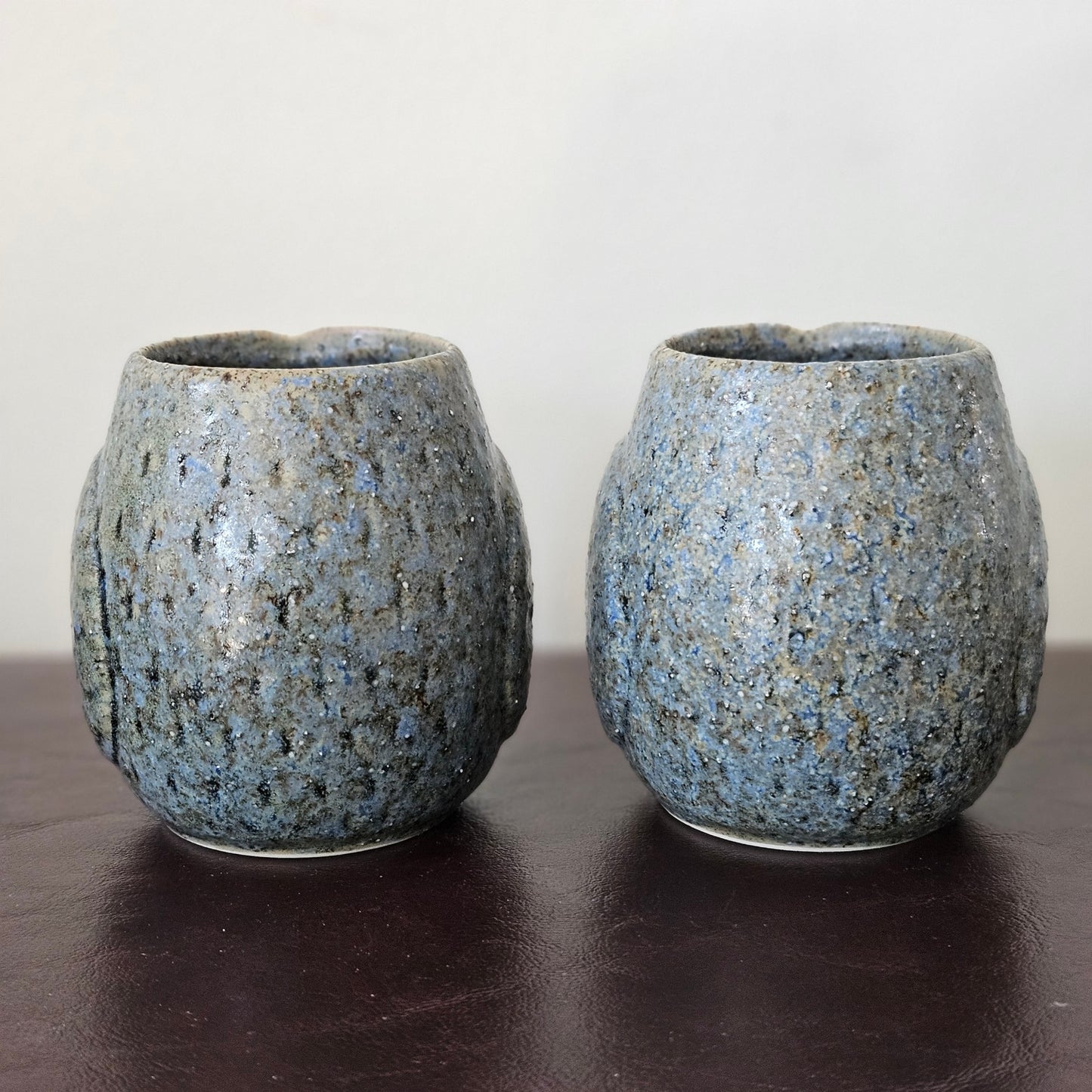 Vintage Owl Teapot Set with 2 Cups – 1970s Japanese Stoneware – Speckled Blue – Otagiri Style