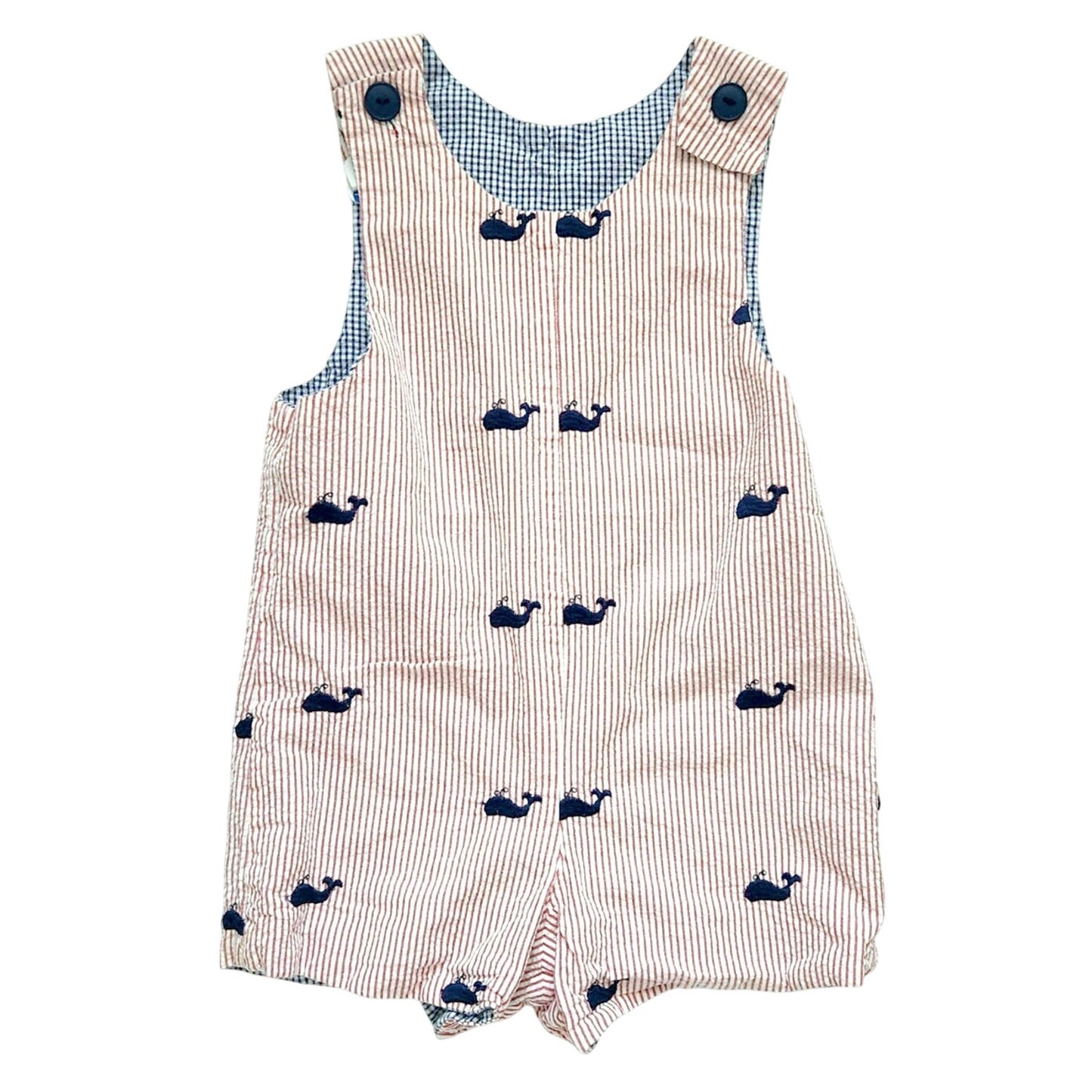 Vintage Just Ducky Reversible Baby Boy Romper Nautical Seersucker | Size 24 Months