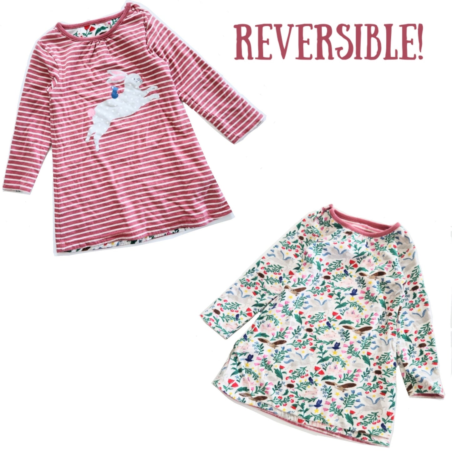 🌸 Baby Boden Reversible Bunny & Floral Dress | Easter Spring Outfit | 18-24 Months / 92 cm