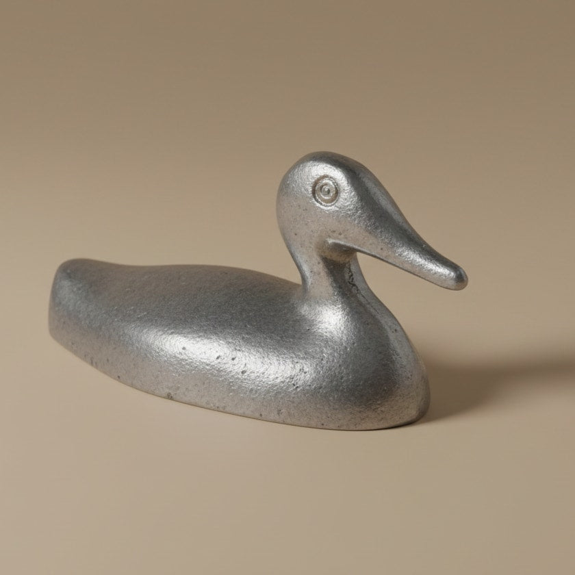 Mini Mid Century Aluminum Duck | 1960s Modernist Silver Sculpture | Tiny Shelf Accent