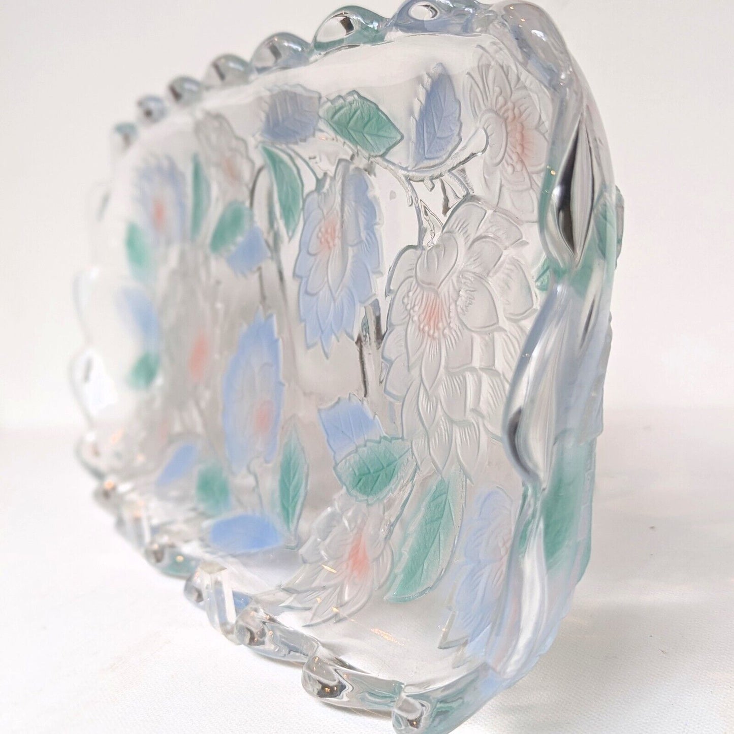 Vintage 1990s Crystal Clear Studios Frosted Pastel Lotus Flower Tray