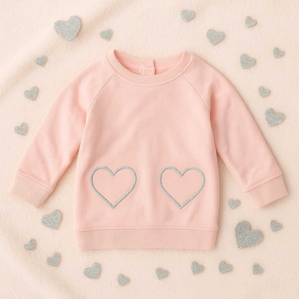 Tucker + Tate Pink with Silver Hearts Sweatshirt – Baby Girl Size 9 Months