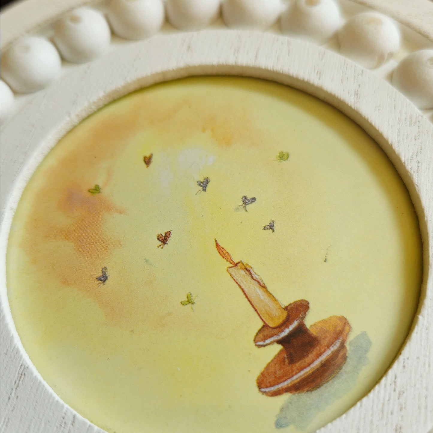 Vintage 1990s Maryjo Koch Candle & Butterfly Mini Print in White Round Frame