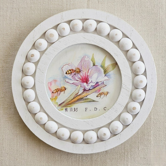 Vintage 1990s Maryjo Koch Floral Bee Mini Print | 3x3 Round Cottagecore Frame