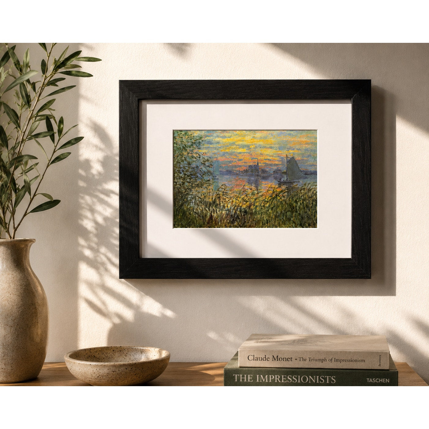 Marine View with a Sunset by Monet | Impressionist Seine River Framed Print