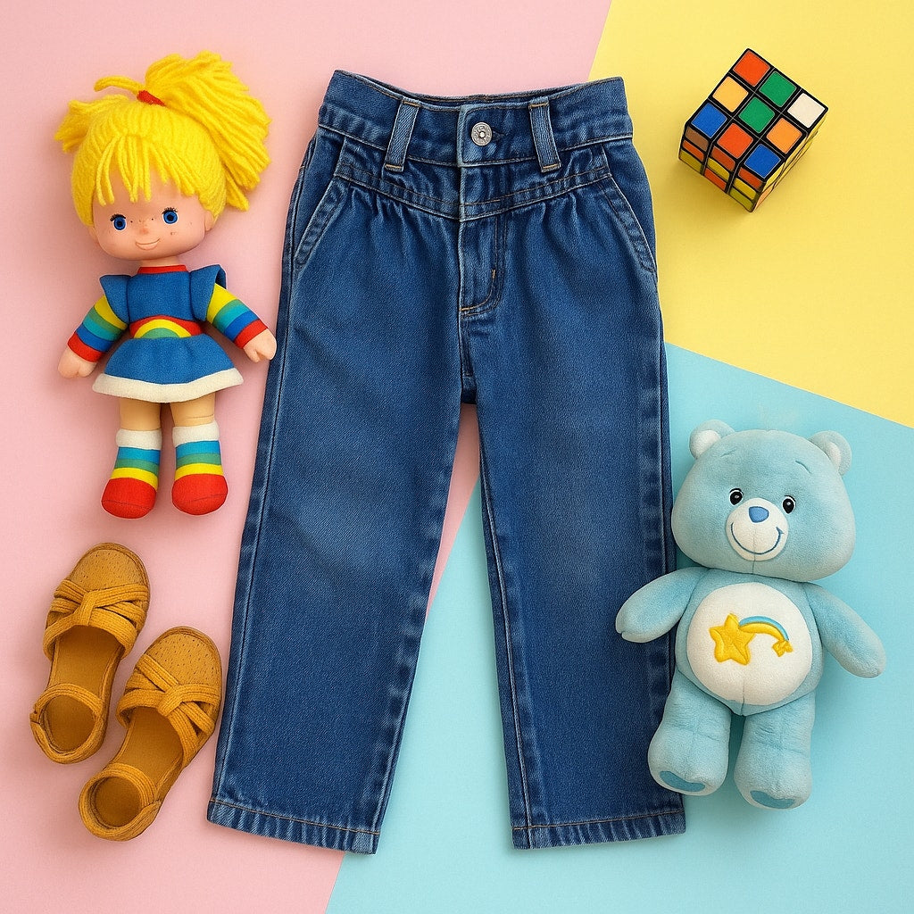 Vintage Lee 1980s Girls High Waisted Pleated Retro Denim Blue Jeans | Size 4T