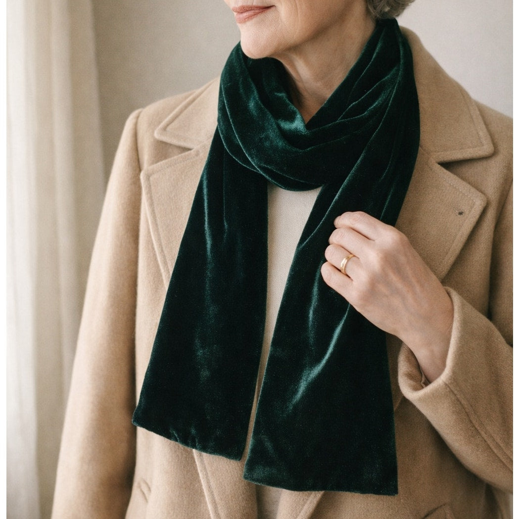 Vintage Emerald Velvet Scarf | Classic Green Winter Accessory