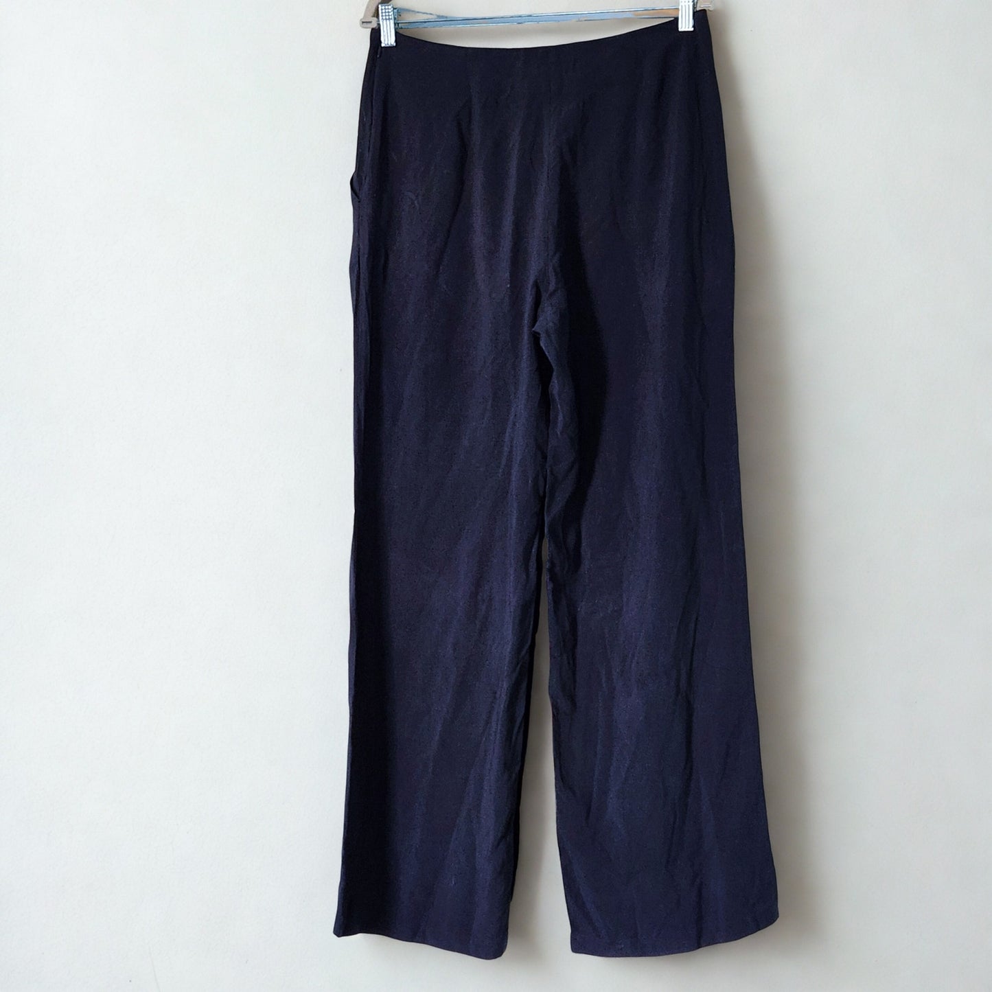 Michael Kors Wide Leg Pants Navy Blue Viscose Tie Waist | Women's 10