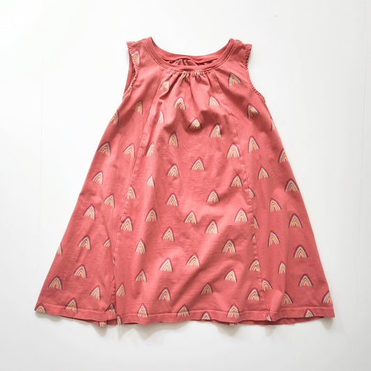 Tea Collection Coral Pink Sleeveless Rainbow Cotton Trapeze Dress Size 5 EUC