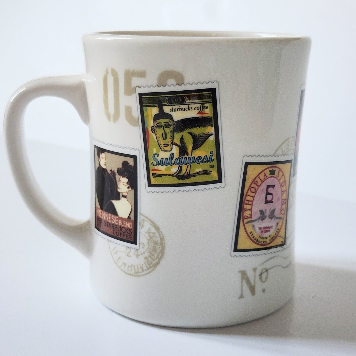 Vintage 2003 Starbucks Barista “Air Mail Stamp Series” Mug – Kenya • Espresso • Sulawesi • Colombia • Ethiopia • Viennese Blend
