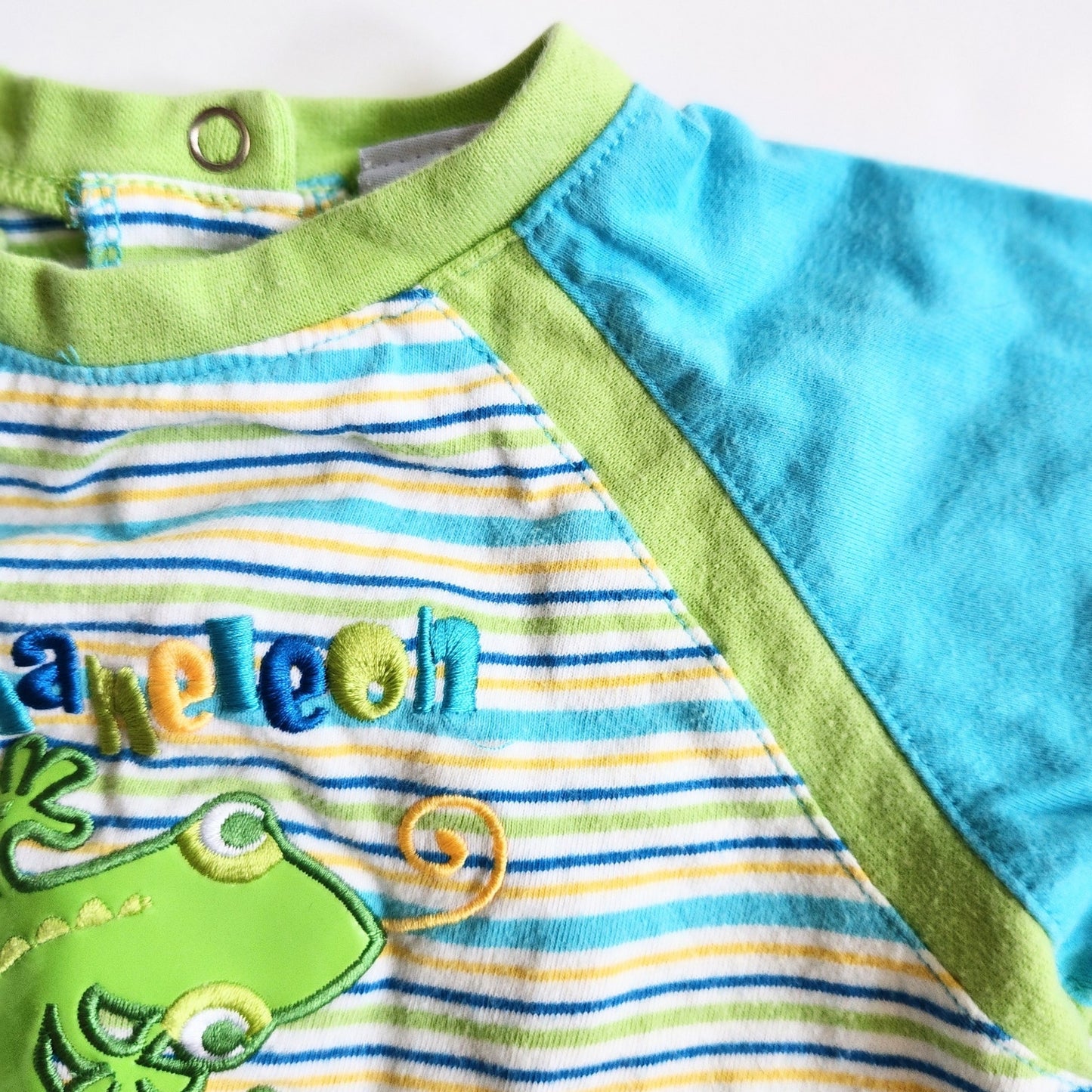 Vintage Okie Dokie Chameleon Baby Romper – 18M Y2K Striped Cotton One Piece