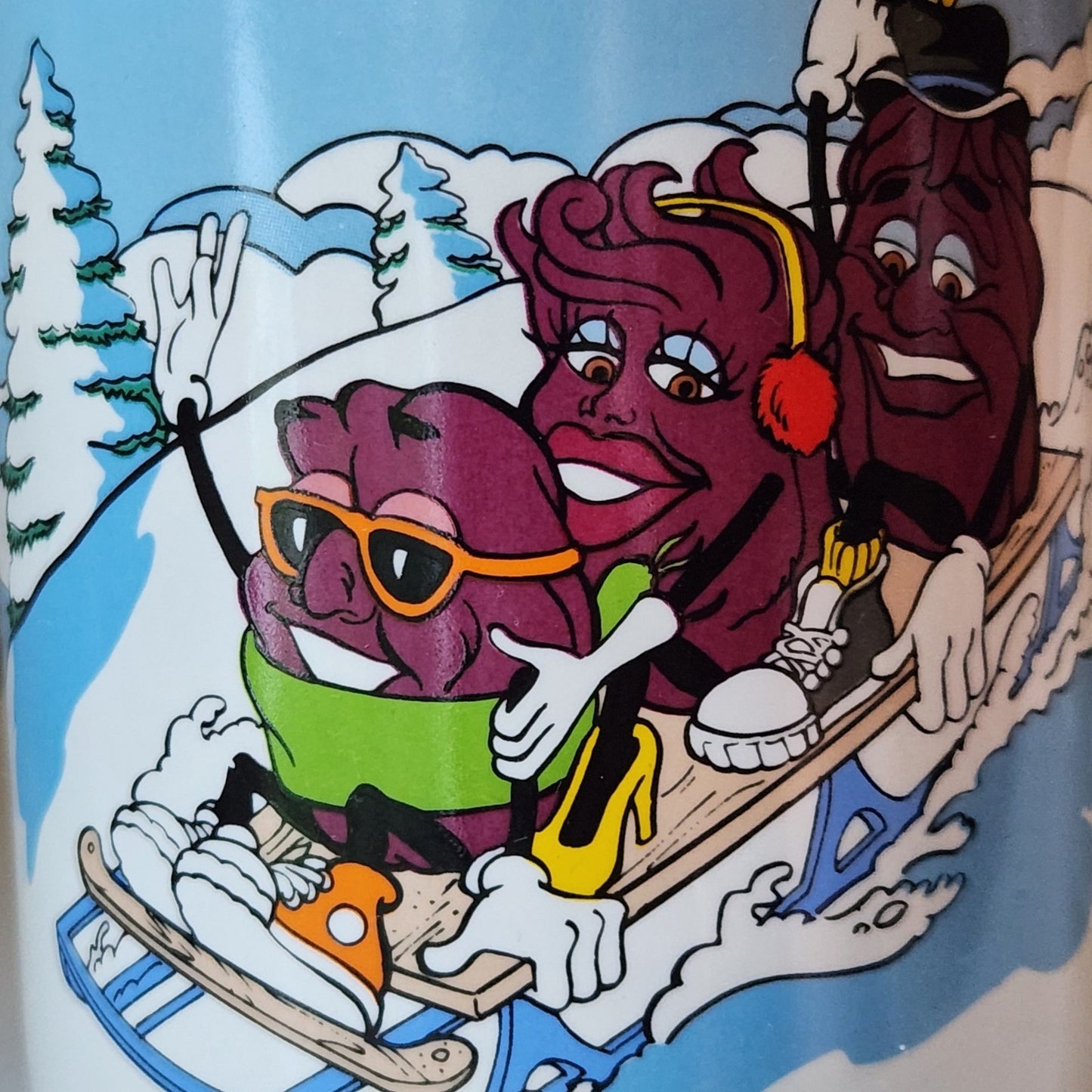 Applause The California Raisins Vintage 1988 Winter Snow Sledding Coffee Mug