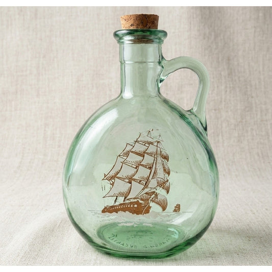 MCM Vintage Old Fitzgerald Green Glass Flagship Decanter Bottle – 1960s Barware