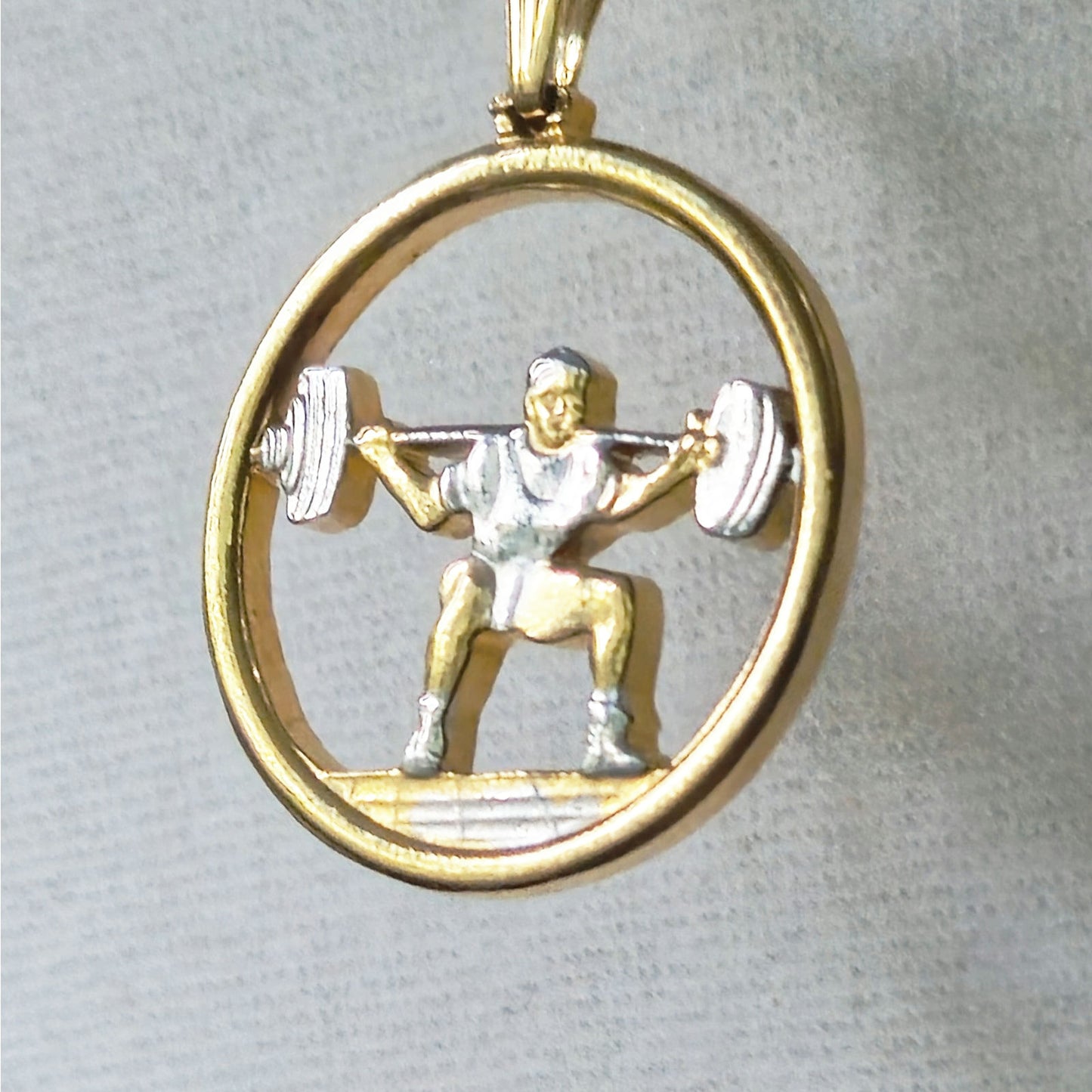 Vintage Minimalist Weightlifter Pendant Necklace | 1980s Sculptural Gold Luxury Fitness Aesthetic