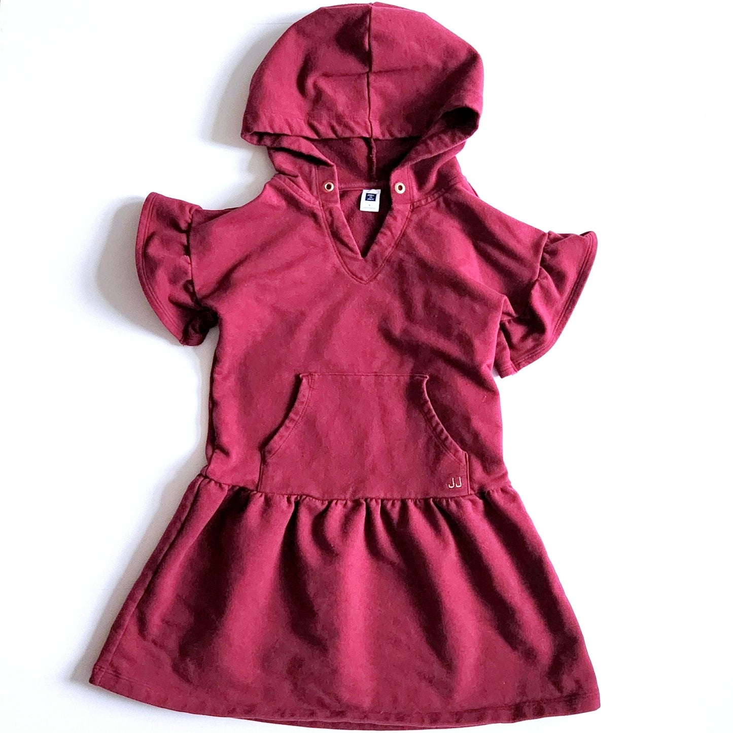 Janie and Jack Girls Burgundy Hooded Dress | French Terry Drop Waist Ruffle Sleeve | Size 5