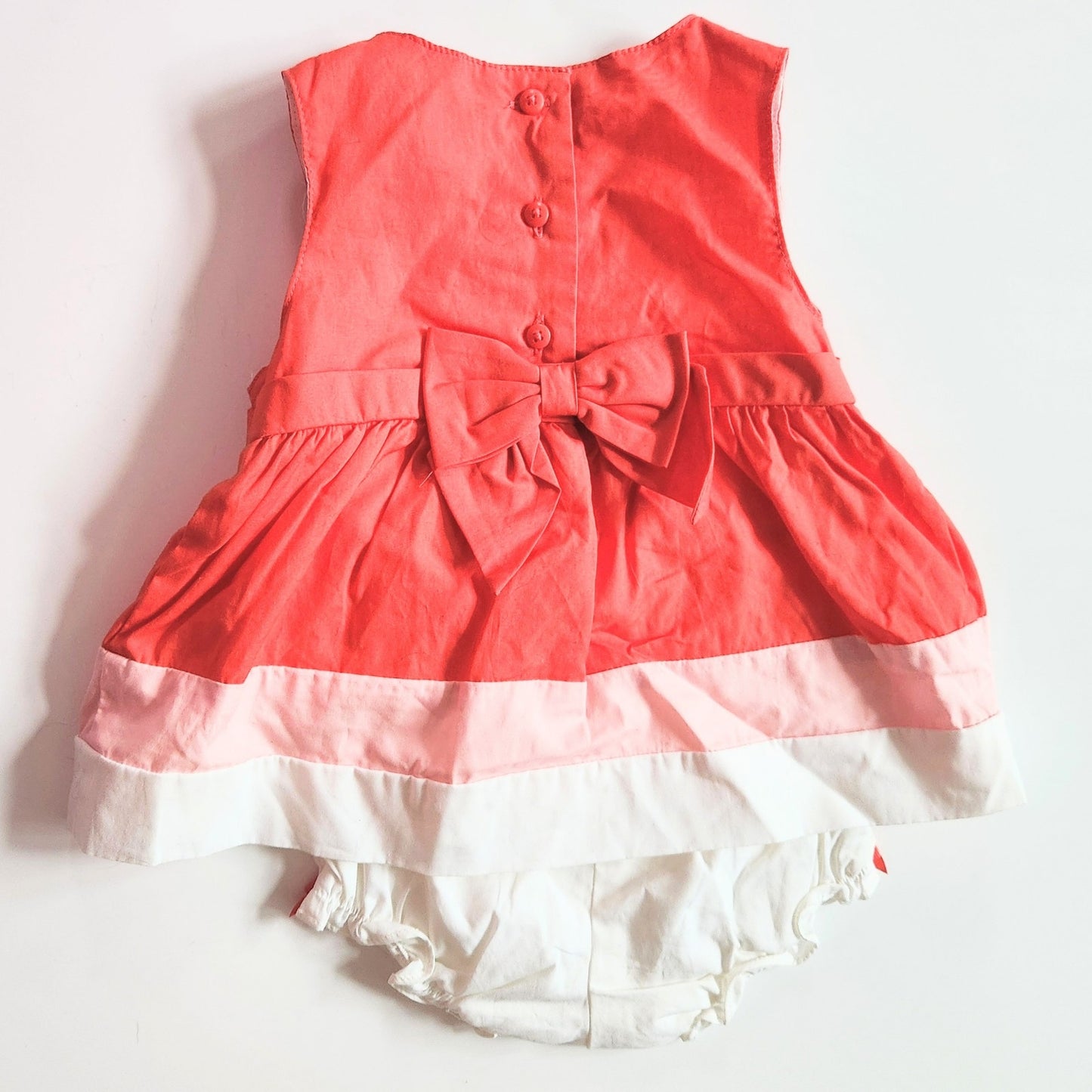 ✨ Janie and Jack Coral & Peach Batiste Baby Dress w/ Bow + Bloomers | Size 6-12M | NWT