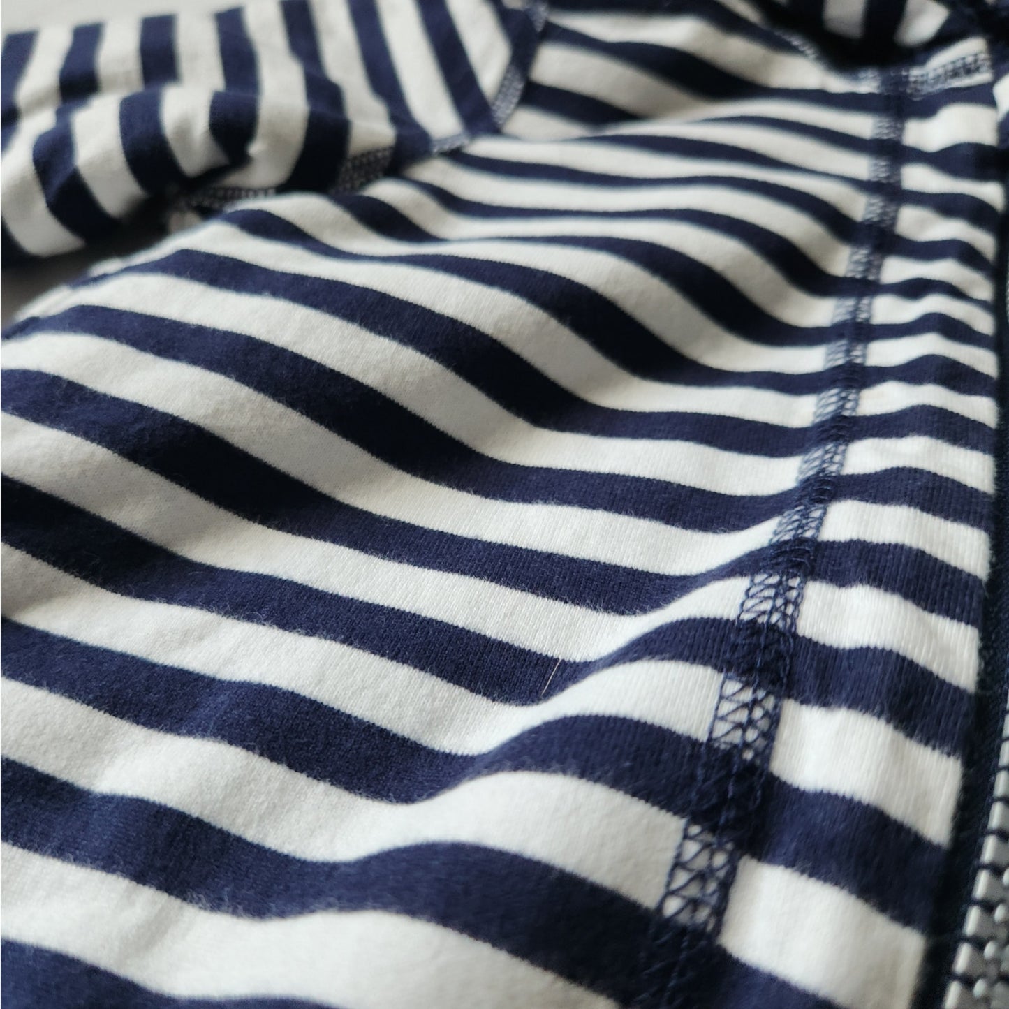 Reversible Striped Hooded Baby Fleece Bunting Coat | Navy Blue & White | Size 60 (3–6 Months)