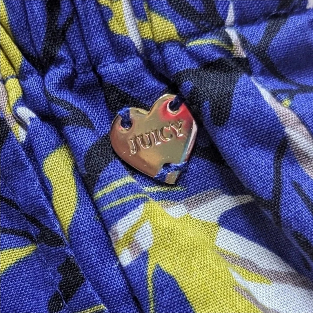 Juicy Couture Girls 12 Romper Cobalt Glow Tropical Print Smocked Bodice NWT