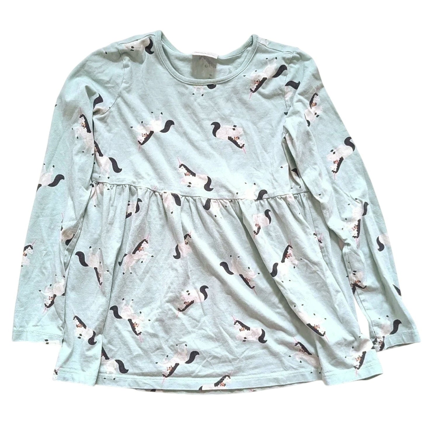 Hanna Andersson Unicorn Popover Dress | Mint Aqua Long Sleeve 100% Cotton | Girls Size 12 / 150 cm