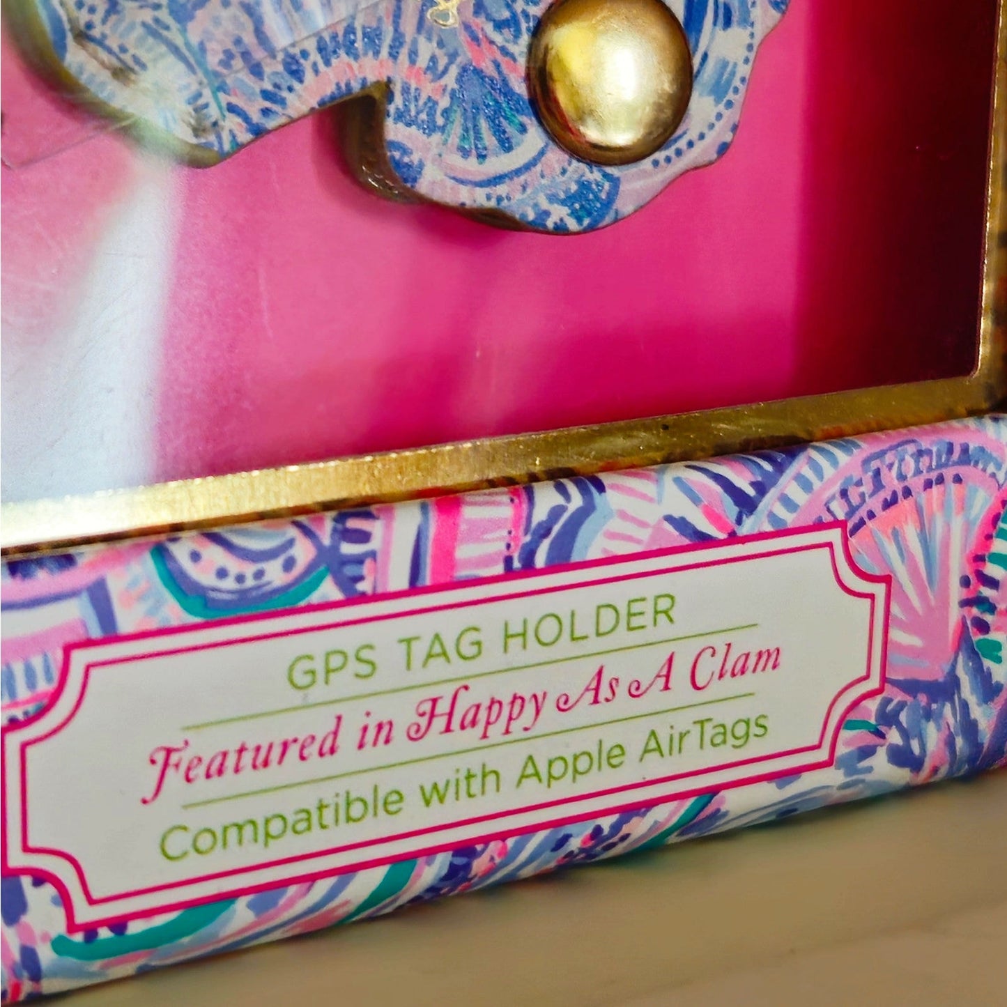 Lilly Pulitzer AirTag GPS Holder Keychain NIB | Happy As A Clam Pink Purple