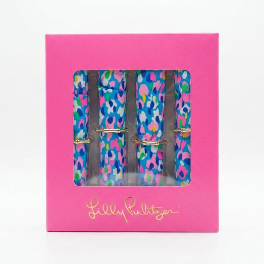 Lilly Pulitzer Hottie Dottie Blue & Pink Napkins & Bamboo Rings | Set of 4 NIB