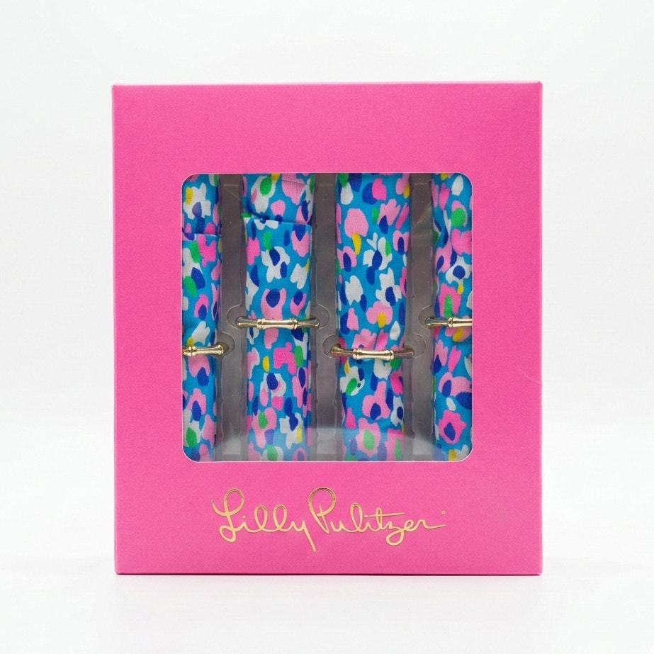 Lilly Pulitzer Hottie Dottie Blue & Pink Napkins & Bamboo Rings | Set of 4