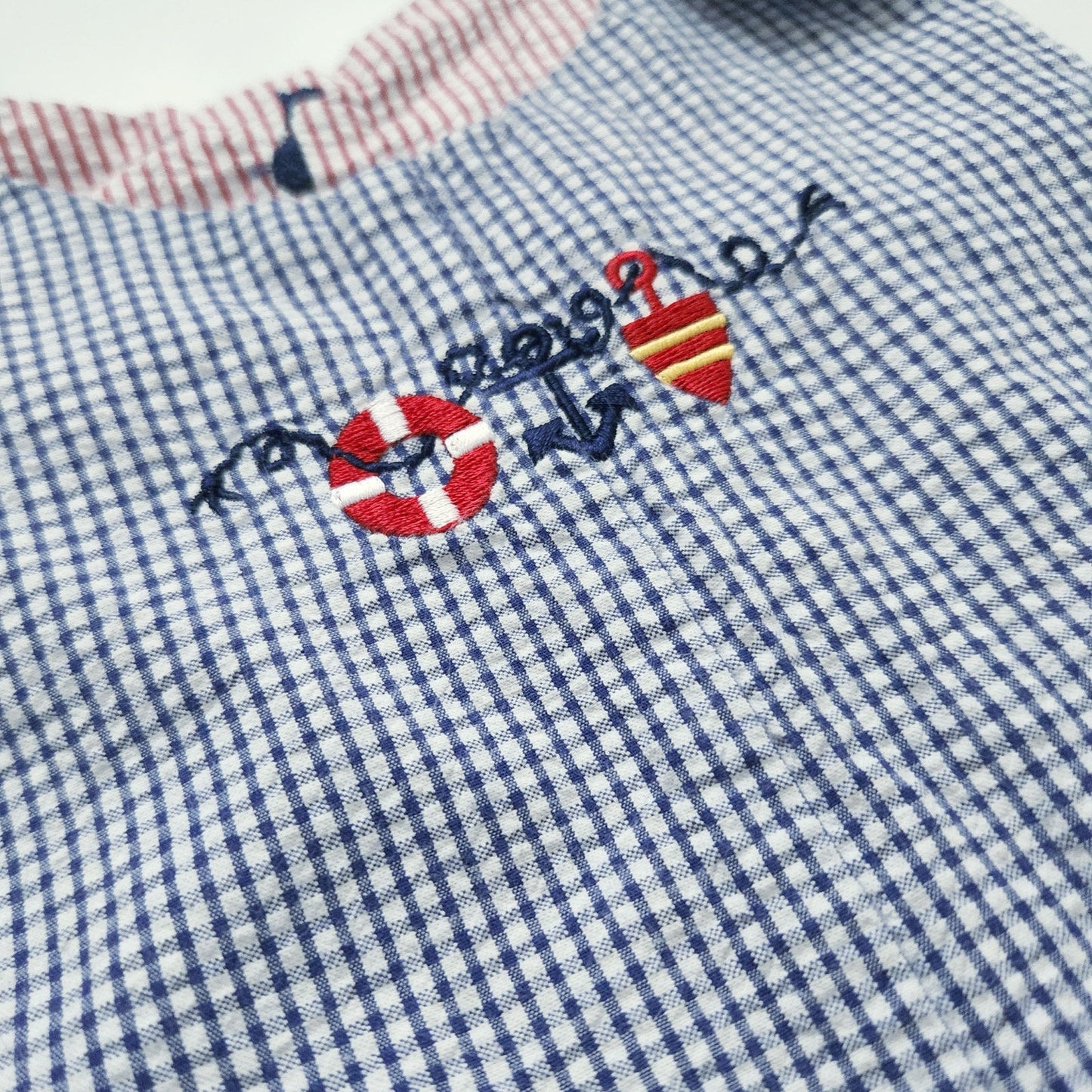 Vintage Just Ducky Reversible Baby Boy Romper Nautical Seersucker | Size 24 Months