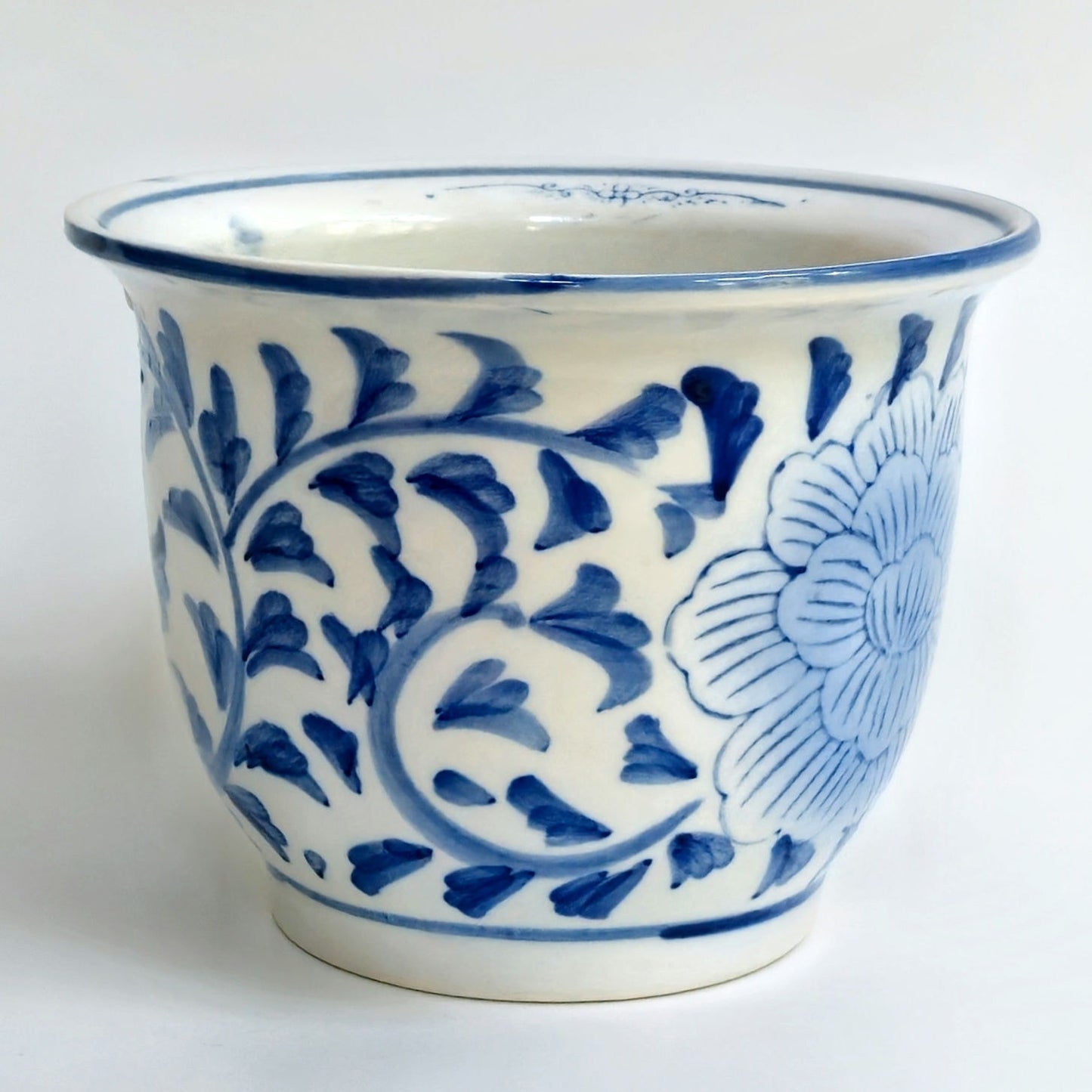 1980s Blue & White Ceramic Planter Pot