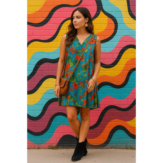 Philosophy Blue Floral Sleeveless Swing Dress – Women Size Small