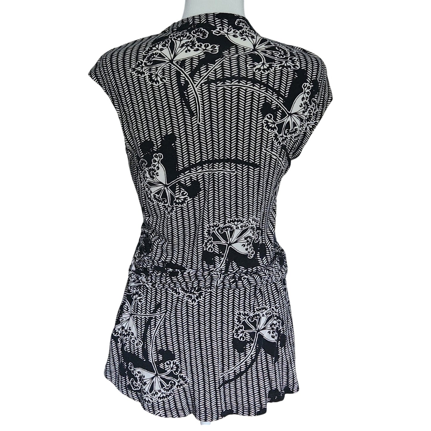 Anthropologie Deletta Lorine Faux Wrap Top | Black White Floral Chevron | Women's M