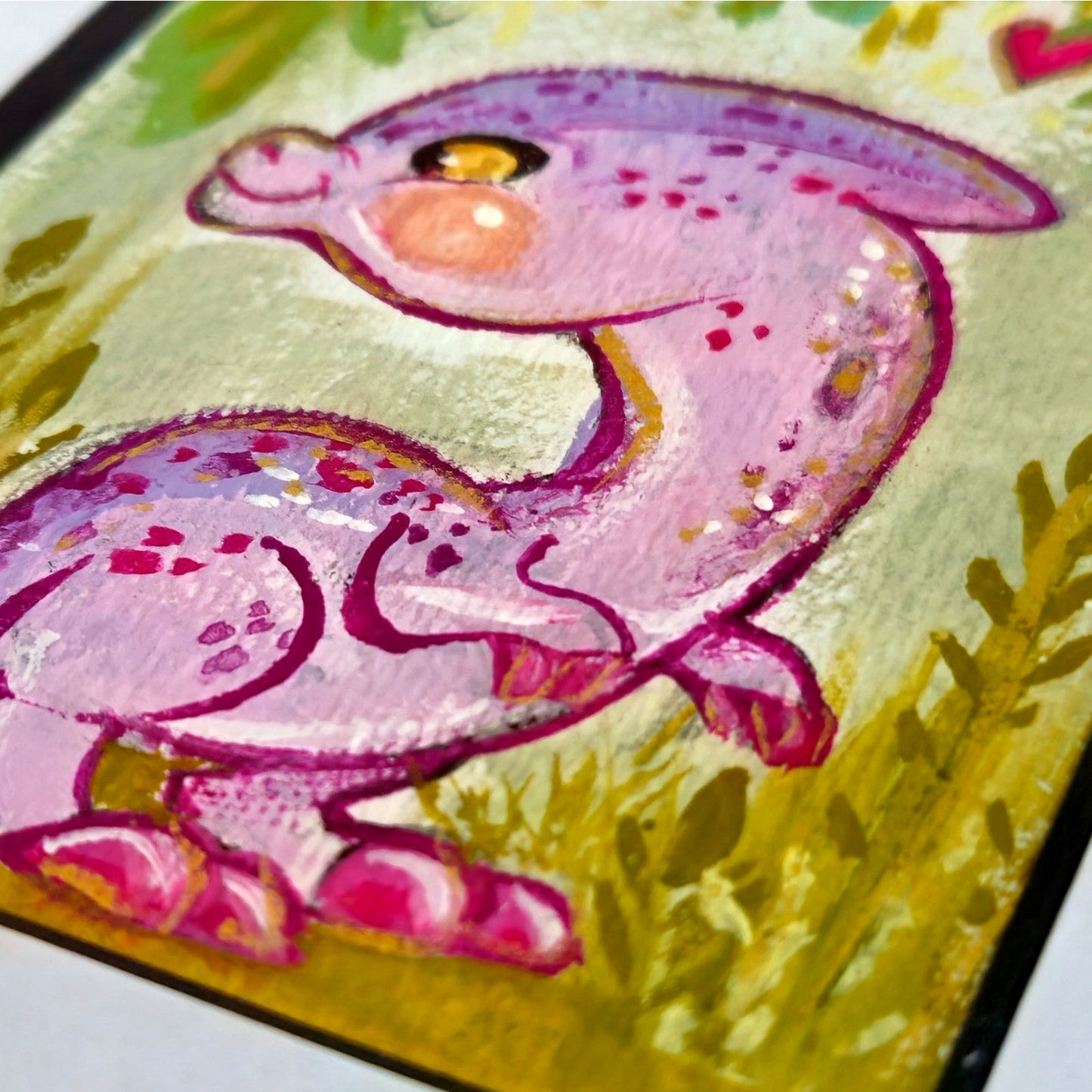 Original Framed Purple Kawaii Dinosaur Painting