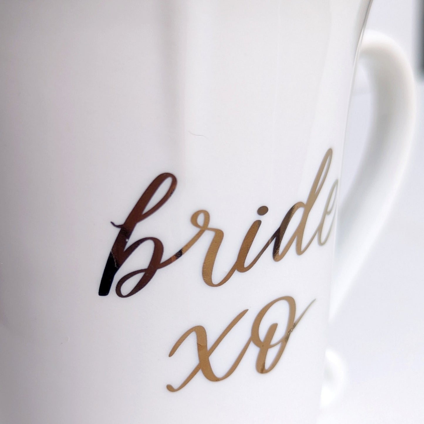 Williams Sonoma “Bride XO” Porcelain Coffee Mug – 14 oz Metallic Gold Script – Discontinued | Home
