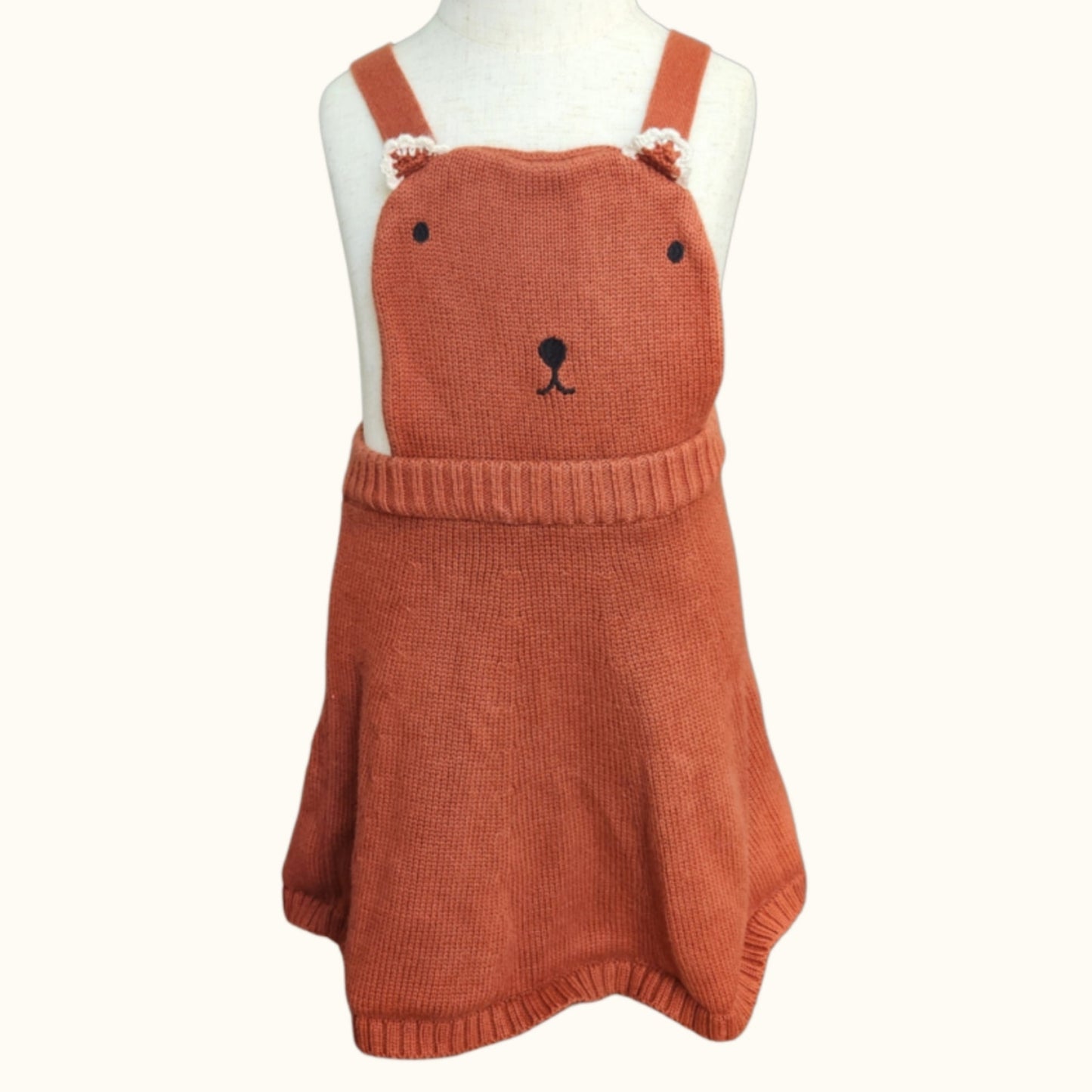 Knit Brown Bear Jumper Dress | Toddler Girls 2T 85 cm | 100% Cotton