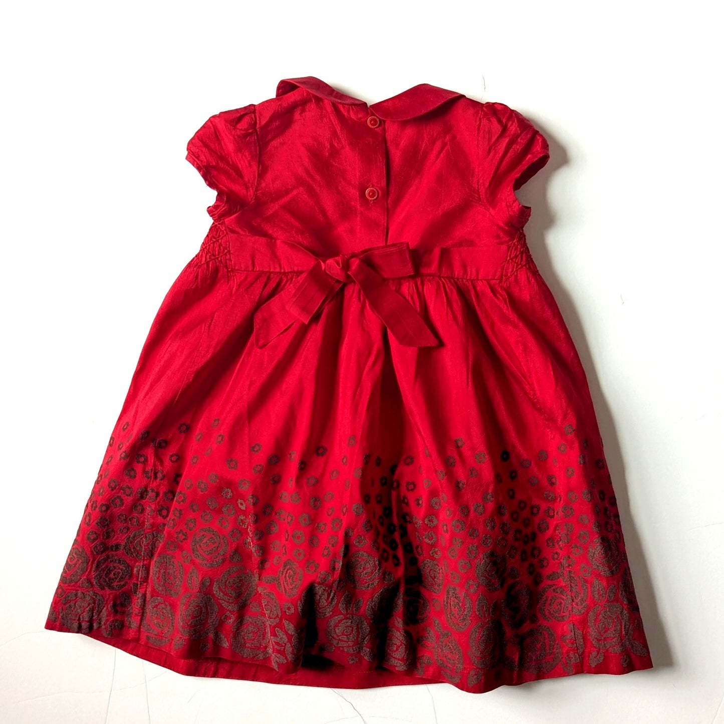 🎀 Janie and Jack Baby Girl Red Silk Flocked Dress | Size 12-18 Months | Holiday Outfit